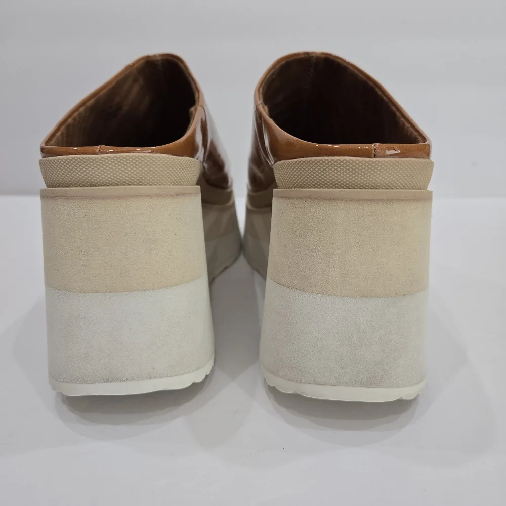 NakedFeet Coach Orange Patent Leather Platform Mules Size 9.5